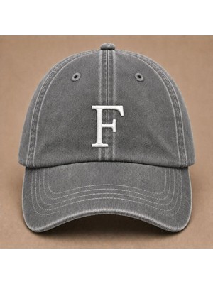 "f" Harfi Isimlere Özel Tasarım Nakışlı Vintage Yıkamalı Beyzbol Şapkası