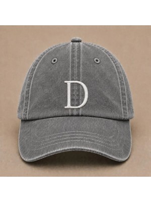 "d" Harfi Isimlere Özel Tasarım Nakışlı Vintage Yıkamalı Beyzbol Şapkas