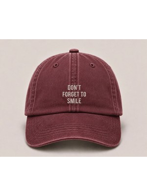 "don't Forget To Smile" Motivasyon Nakışlı Vintage Yıkamalı Beyzbol Şapkası