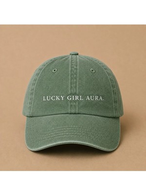 Lucky Girl Aura (Şanslı Kız Aurası) Nakışlı Vintage Yıkamalı Kep Şapka