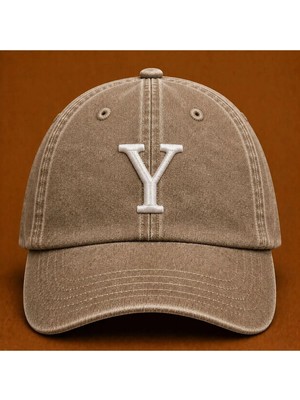 Kişiye Özel "y" Baş Harf Nakışlı Vintage Yıkamalı Beyzbol Şapkası