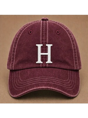 "h" Harfi Isimlere Özel Tasarım Nakışlı Vintage Yıkamalı Beyzbol Şapkası
