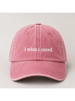 "ı Wish I Cared" Yazılı Eskitme Yıkamalı Kep Şapka