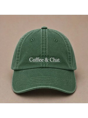 Coffee & Chat Nakışlı Vintage Yıkamalı Kep Şapka