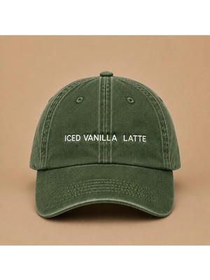 Iced Vanilla Latte Yazılı Eskitme Yıkamalı Şapka