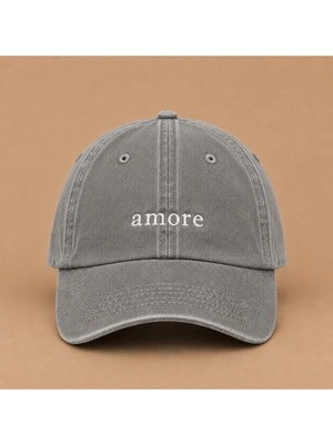 Amore (Aşk) Nakışlı Vintage Yıkamalı Kep Şapka