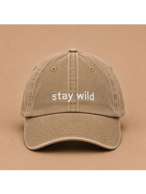 Stay Wild (Vahşi Kal) Yazılı Eskitme Yıkamalı Şapka