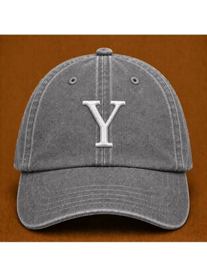 Kişiye Özel "y" Baş Harf Nakışlı Vintage Yıkamalı Beyzbol Şapkası