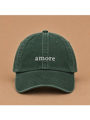 Amore (Aşk) Nakışlı Vintage Yıkamalı Kep Şapka
