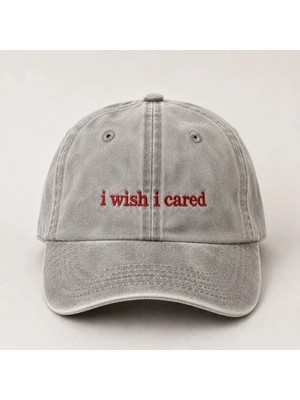 "ı Wish I Cared" Yazılı Eskitme Yıkamalı Kep Şapka