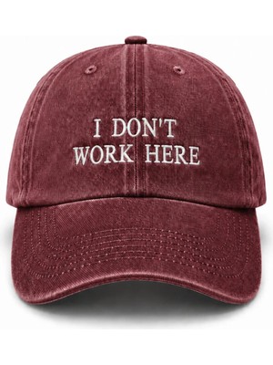 "ı Don't Work Here" (Ben Burada Çalışmıyorum) Nakışlı Eskitme Yıkamalı Kep Şapka