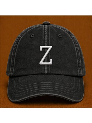 Kişiye Özel "z" Baş Harf Nakışlı Vintage Yıkamalı Beyzbol Şapkası