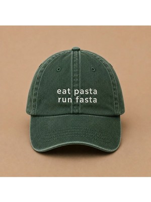 Eat Pasta Run Fasta Yazılı Eskitme Yıkamalı Şapka
