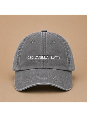 Iced Vanilla Latte Yazılı Eskitme Yıkamalı Şapka