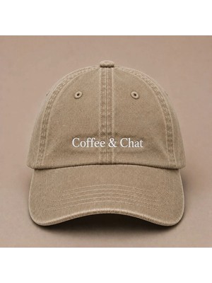 Coffee & Chat Nakışlı Vintage Yıkamalı Kep Şapka