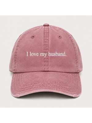 "ı Love My Husband" (Kocamı Seviyorum) Nakışlı Vintage Yıkamalı Beyzbol Şapkası