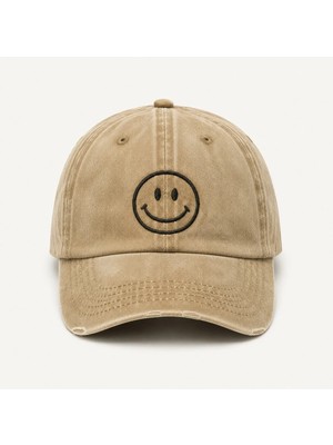 "smile" Nakışlı Vintage Yıkamalı Beyzbol Şapkası