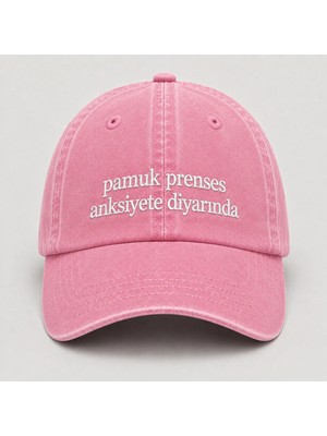 "pamuk Prenses Anksiyete Diyarında" Yazılı Eskitme Yıkamalı Kep Şapka