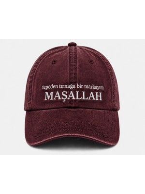 "tepeden Tırnağa Bir Markayım Maşallah" Yazılı Eskitme Yıkamalı Kep Şapka