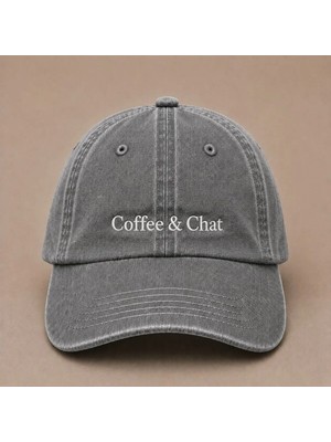 Coffee & Chat Nakışlı Vintage Yıkamalı Kep Şapka