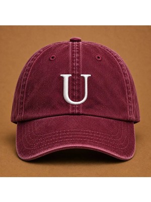 Kişiye Özel "u" Baş Harf Nakışlı Vintage Yıkamalı Beyzbol Şapkası