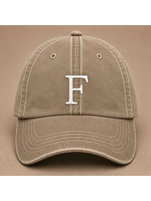 "f" Harfi Isimlere Özel Tasarım Nakışlı Vintage Yıkamalı Beyzbol Şapkası