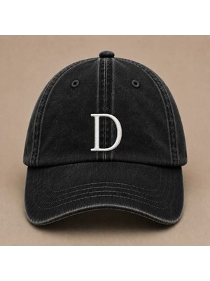 "d" Harfi Isimlere Özel Tasarım Nakışlı Vintage Yıkamalı Beyzbol Şapkas