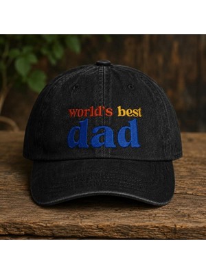 "world's Best Dad" (Dünyanın En Iyi Babası) Nakışlı Vintage Yıkamalı Beyzbol Şapkası