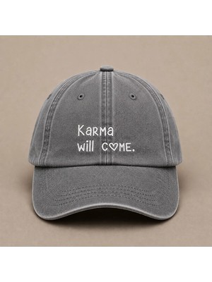 Karma Will Come Yazılı Eskitme Yıkamalı Şapka