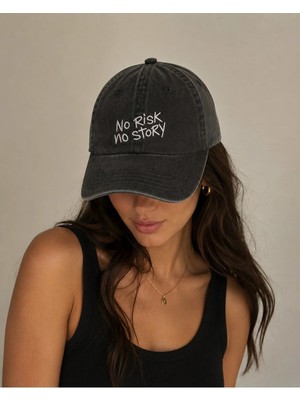 No Risk No Story (Risk Yoksa Hikaye Yok) Nakışlı Vintage Yıkamalı Kep Şapka