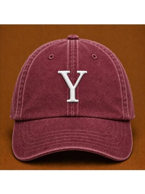 Kişiye Özel "y" Baş Harf Nakışlı Vintage Yıkamalı Beyzbol Şapkası