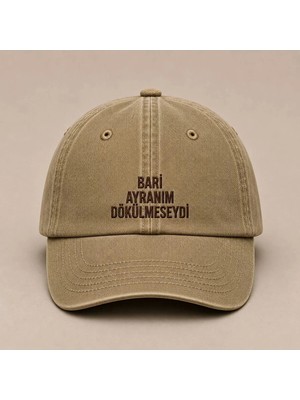 "bari Ayranım Dökülmeseydi" Yazılı Eskitme Yıkamalı Kep Şapka