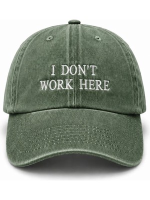 "ı Don't Work Here" (Ben Burada Çalışmıyorum) Nakışlı Eskitme Yıkamalı Kep Şapka