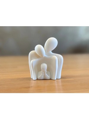 1 Çocuklu Aile Biblosu – Anne Baba ve Çocuk Figürlü Dekoratif Minimal Heykel, Anlamlı Hediye