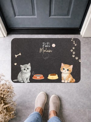 Bert "pati Molası" Kedi Desenli Kapı Önü ve Mama Kabı Altlığı Paspas 70X45 cm Kaymaz Taban