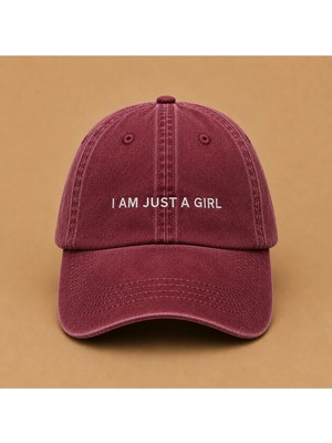 I Am Just A Girl Yazılı Eskitme Yıkamalı Şapka