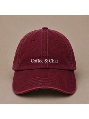 Coffee & Chat Nakışlı Vintage Yıkamalı Kep Şapka