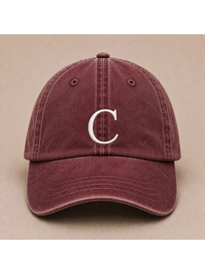 "c" Harfi Isimlere Özel Tasarım Nakışlı Vintage Yıkamalı Beyzbol Şapkası
