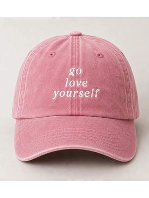 "go Love Yourself" Ironik Söz Nakışlı Vintage Yıkamalı Beyzbol Şapkası