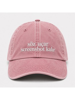 "söz Uçar Screenshot Kalır" Yazılı Eskitme Yıkamalı Kep Şapka