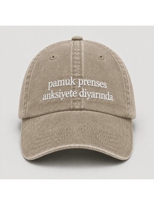 "pamuk Prenses Anksiyete Diyarında" Yazılı Eskitme Yıkamalı Kep Şapka