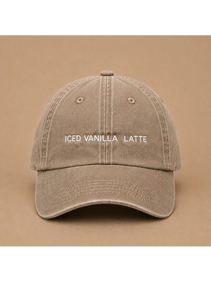Iced Vanilla Latte Yazılı Eskitme Yıkamalı Şapka