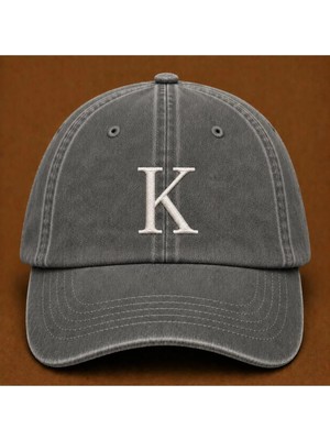 "k" Harfi Isimlere Özel Tasarım Nakışlı Vintage Yıkamalı Beyzbol Şapkası