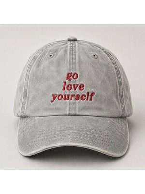 "go Love Yourself" Ironik Söz Nakışlı Vintage Yıkamalı Beyzbol Şapkası
