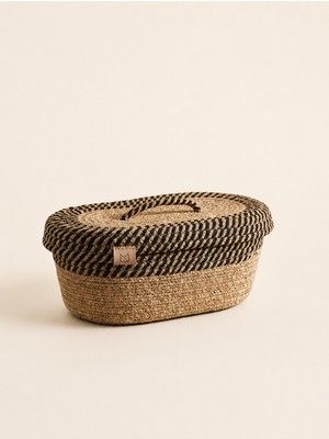 Efuliz Home Jüt Hasır Oval Kapaklı Sepet - Organizer, Düzenleyici, Dekoratif Sepet - Handmade El Dokuma Sepeti