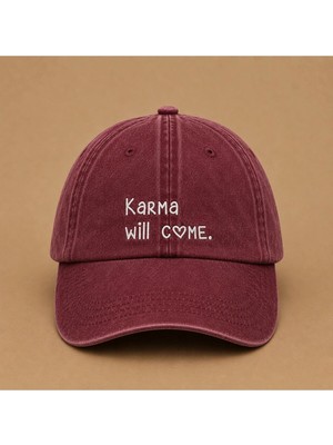 Karma Will Come Yazılı Eskitme Yıkamalı Şapka