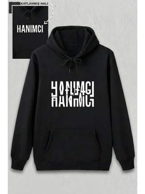 Beruflic Sevgililer Günü Hanımcı Hediye Baskılı Oversize Kapüşonlu Sweatshirt - Siya