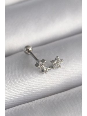Alkasaz 316L Çelik Gümüş Renk Zirkon Taşlı Yıldız Tragus Piercing