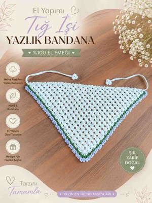 Moontime Alaçatı El Yapımı Tığ Işi Yazlık Bandana – Bohem Koton Saç Bandanası