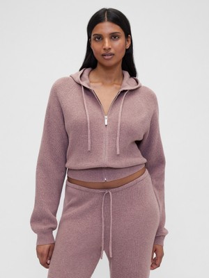 Gap Kadın Koyu Pembe Gap × Summer Fridays Cashsoft Waffle Crop Sweatshirt